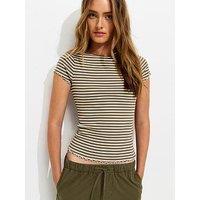 New Look Babylock Striped Lettuce Trim T-Shirt - Green