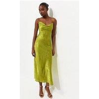 New Look Floral Jacquard Cowl Neck Strappy Midi Dress - Bright Green