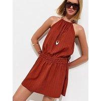 New Look Dropped Waist Halter Neck Mini Dress - Dark Red
