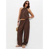 New Look Cuffed Relaxed Side Slip Pocket Trousers - Dark Brown