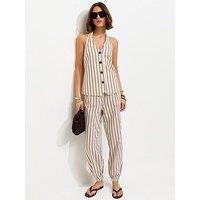 New Look Cotton Stripe Tailored Cuffed Trousers - Cream