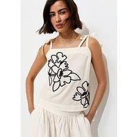 New Look White Cotton Cornelli Pattern Tie Cami Top - Cream