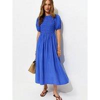 New Look Shirred Body Short Sleeve Midi Dress - Bright Blue