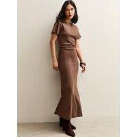 New Look Shirred Side Jersey Midi Dress - Brown