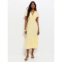 New Look Button Through Tea Midi Dress - Light Yellow