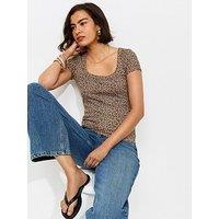New Look Leopard Print Square Neck T-Shirt - Brown
