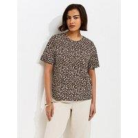 New Look Abstract Spot Print Easy T-Shirt - Brown