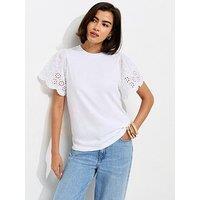 New Look Broderie Anglaise Sleeve T-Shirt - White