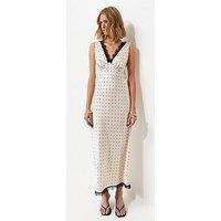 New Look Cream Polka Dot Satin Lace Trim Midi Dress