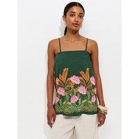 New Look Lotus Print Bandeau Co-Ord Top - Dark Green