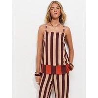 New Look Striped With Linen Longline Co-Ord Cami Top - Brown
