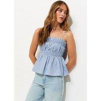 New Look Striped Shirred Peplum Top - Blue