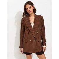 New Look Sally Stripe Double Breasted Blazer - Brown