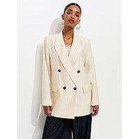 New Look Pinstripe Double Breasted Blazer - White