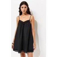 New Look Cotton Rich Lace Trim Strappy Smock Mini Dress - Black