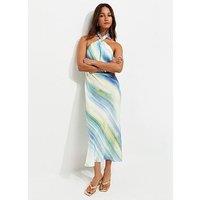 New Look Diagonal Blurry Stripe Halterneck Midi Dress - Blue