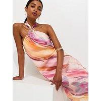 New Look Diagonal Blurry Stripe Halterneck Midi Dress