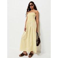 New Look Striped Shirred Bandeau Dress - Yellow