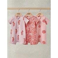 Mamas & Papas Baby Girls 3 Pack Seahorse Rompers - Pink