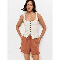 New Look Seersucker Ruffle Shorts - Burnt Orange