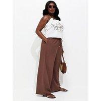 New Look Curves Woven Wide Leg Trousers - Dark Brown