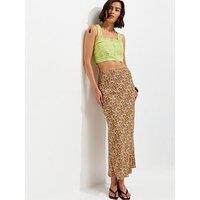 New Look Floral Print Midi Skirt - Green