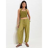 New Look Textured Balloon Trousers - Light Khaki