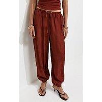 New Look Textured Balloon Trousers - Dark Red