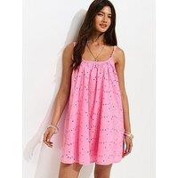 New Look Cotton Broderie Anglaise Beaded Smock Mini Dress - Pink