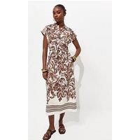 New Look Palm Print Short Sleeve Midi Shirt Dress - Brown
