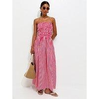 New Look Striped Shirred Bandeau Maxi Dress - Red