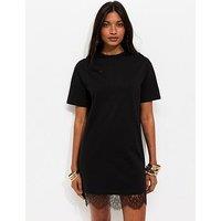 New Look Lucy Lace Hem T-Shirt Mini Dress - Black
