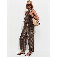 New Look Diamond Pattern Halter Jumpsuit - Brown