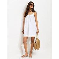 New Look Cotton Rich Lace Trim Strappy Smock Mini Dress - White