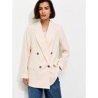New Look Polly Plain Double Breasted Linen Blazer - White