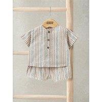 Mamas & Papas Baby Unisex 2 Piece Woven Top & Shorts Outfit Set - Brown