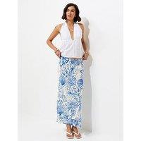 New Look Blue Shell Print Bias Cut Midi Skirt - White
