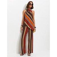 New Look Striped Drawstring Wide Leg Trousers - Brown
