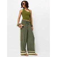 New Look Striped Trim Wide Leg Trousers - Green