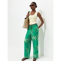 New Look Crinkle Texture Palm Print Wide Leg Trousers - Green