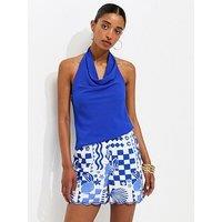 New Look Shell Print Scallop Hem Shorts - Blue