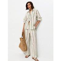 New Look Cotton Striped Wide Leg Trousers - White