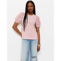 New Look Broderie Anglaise Puff Sleeve Top - Light Pink
