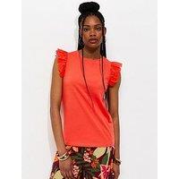 New Look Broderie Frill Sleeve Top - Bright Orange