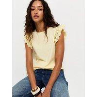 New Look Broderie Frill Sleeve Top - Light Yellow