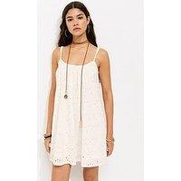 New Look Broderie Embroidered Beaded Strap Smock Mini Dress - White