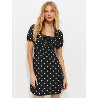 New Look Polka Dot Milkmaid Mini Dress - Black