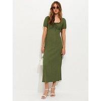 New Look Short Sleeve Milkmaid Midi Dress - Dark Khaki