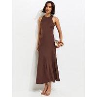 New Look Satin High Neck Maxi Dress - Dark Brown