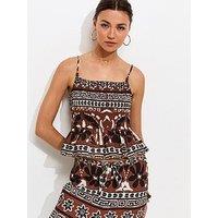 New Look Brown Palm Tree Print Beaded Cami Top - Brown